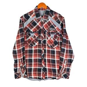 Affliction Red and Black Plaid Casual Button Down Shirt